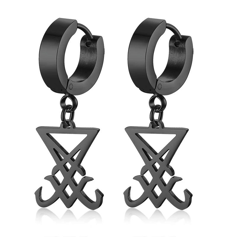 Сатаны уплотнение sigil of LUCIFER кулон из нержавеющей стали в Люцифер треугольник ожерелье столь сатанизма унисекс ювелирные изделия - Окраска металла: EARRING