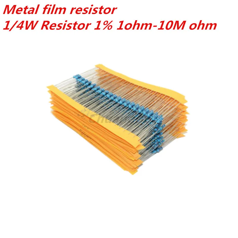 100PCS /Set 1/4W Resistance 1% 1R~22M Kinds Each Value Metal Film Resistor Assortment Kit resistors 10K 100K 10R 1R 10M 300K
