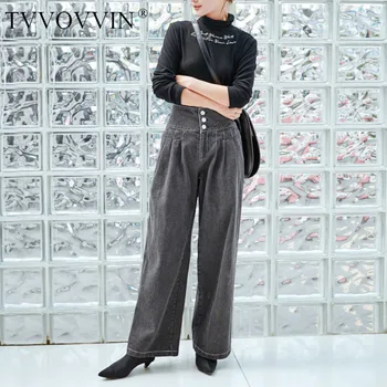 

Korea 2020 New Spring And Summer High Street Women's Clothes Single Breasted Black Denim Flare Bottoms Jeans Y074