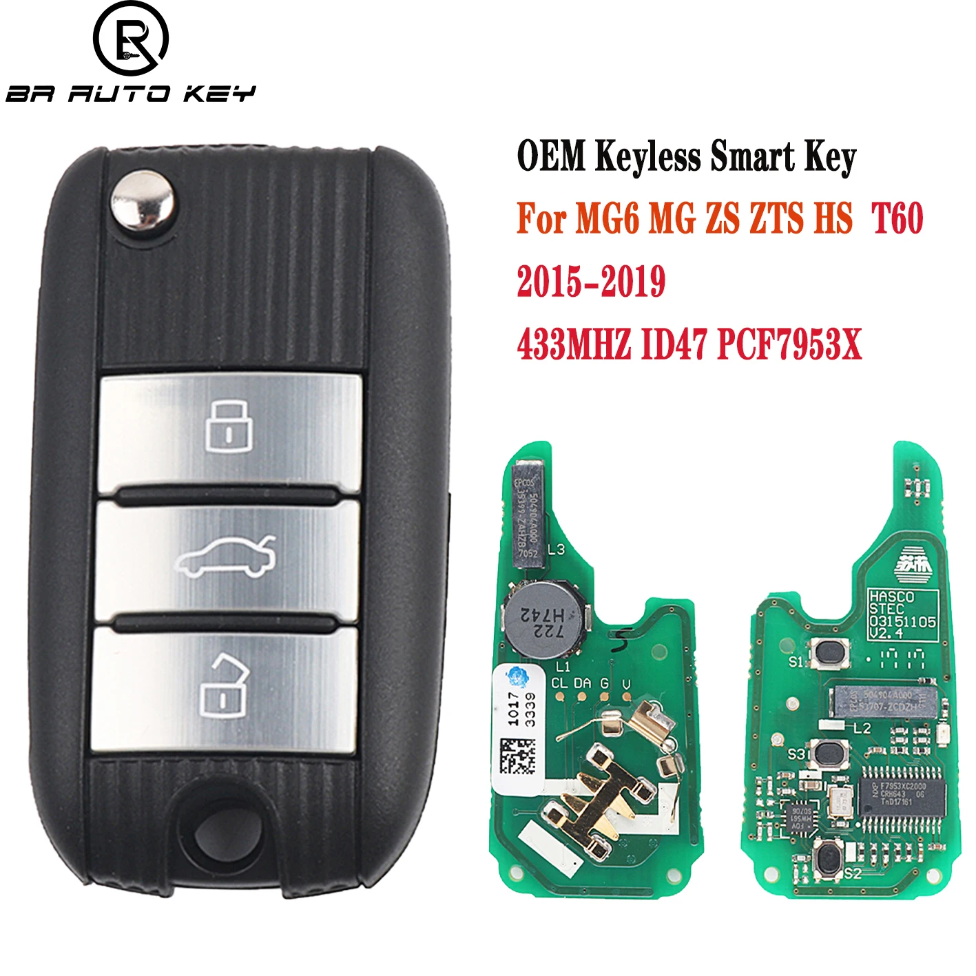 OEM 3 buttons Smart Remote Car key Fob for MG MG5 Morris Garage ZS MG6 HS 2017 2018 2019 Keyless Go Genuine 433mhz ID47 PCF7953X