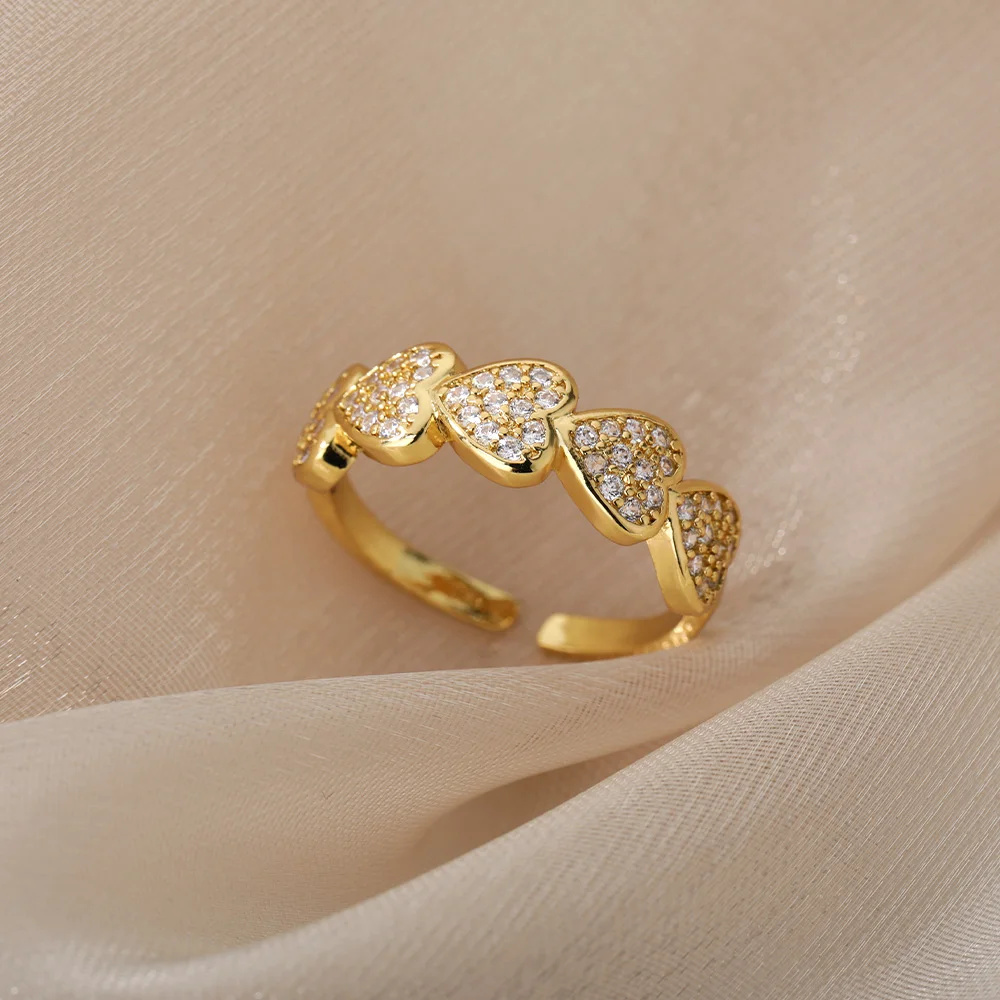 Zircon Heart Rings Stainless Steel Multi Adjustable For Women