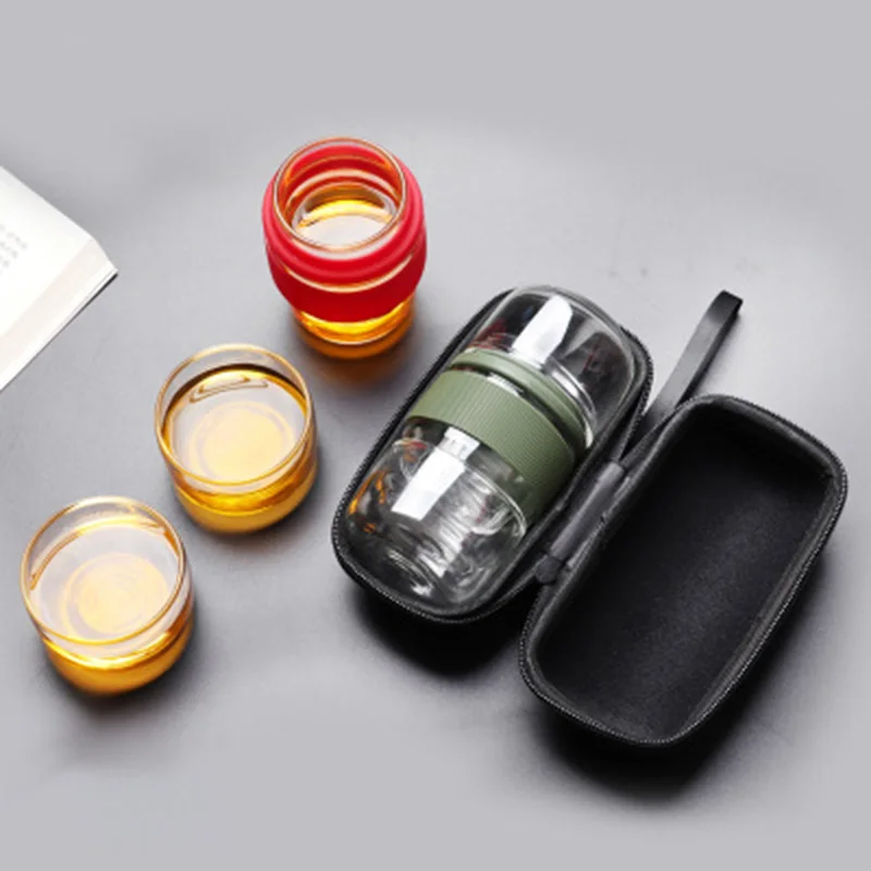 

HOT Travel Tea Set Kung Fu Tea Pot with Portable Case Glass Teacups with Infuser for Travel Home LSF99