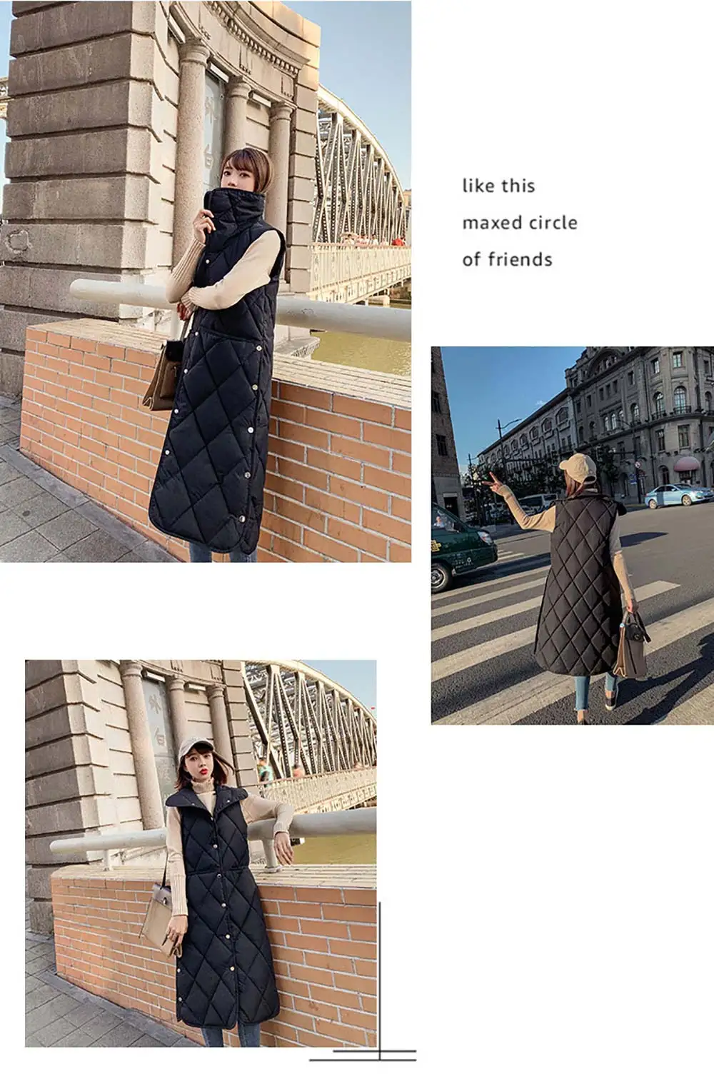 Vielleicht New Winter Long Vest Women Fashion Turn-down Collar Pockets For Female Casual Solid Cotton Padded Waistcoat