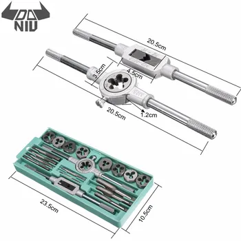 

DANIU 20pcs Alloy Steel M3-M12 Metric Tap Wrench and Die Set Plugs Screw Taps Tap Die Set Wrench Cutting Adjusting Tools