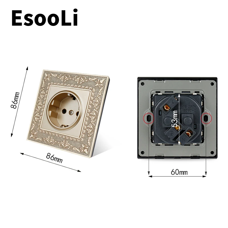EsooLi красная 16А ЕС стандартная Золотая розетка 4D тиснение Ретро панель из