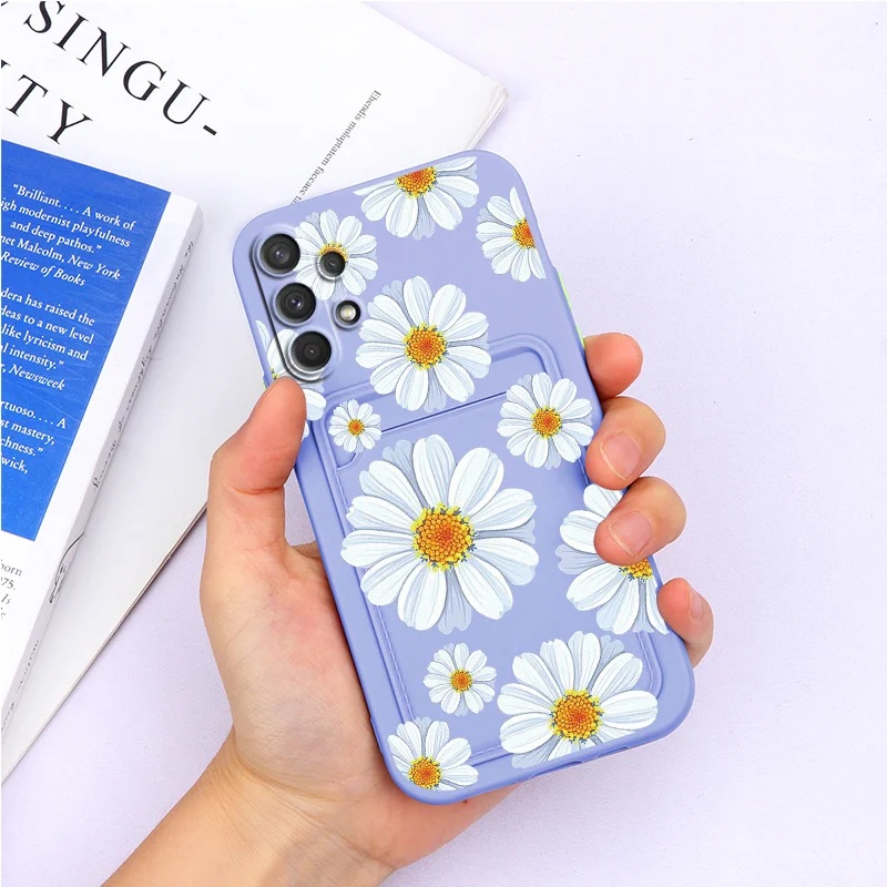 For Samsung A32 4G 6.4'' Case Flower Silicone TPU Back Cover For Samsung A32 5G 6.5'' A 32 a32 Wallet Cover Card Holder Fundas samsung silicone