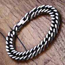 Очаровательные черные браслеты, Мужская цепочка, ретро кубинские звенья, цепочка на руку, нержавеющая сталь, мужские аксессуары, подарки на Рождество