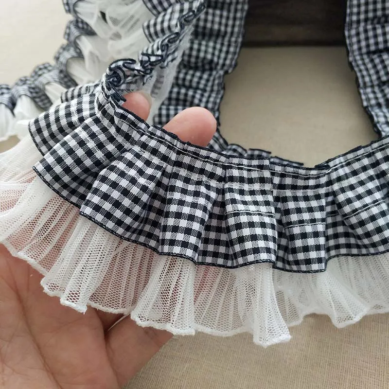6CM Wide Plaids Satin Ribbon Pleated Lace Collar Trims Embroidery Laces Sewing Accessories And Clothing Hats Decor,lace ribbon,lace garment accessories,lace sewing supplies,lace decoration,lace accessories,lace sewing accessories,clothing accessories