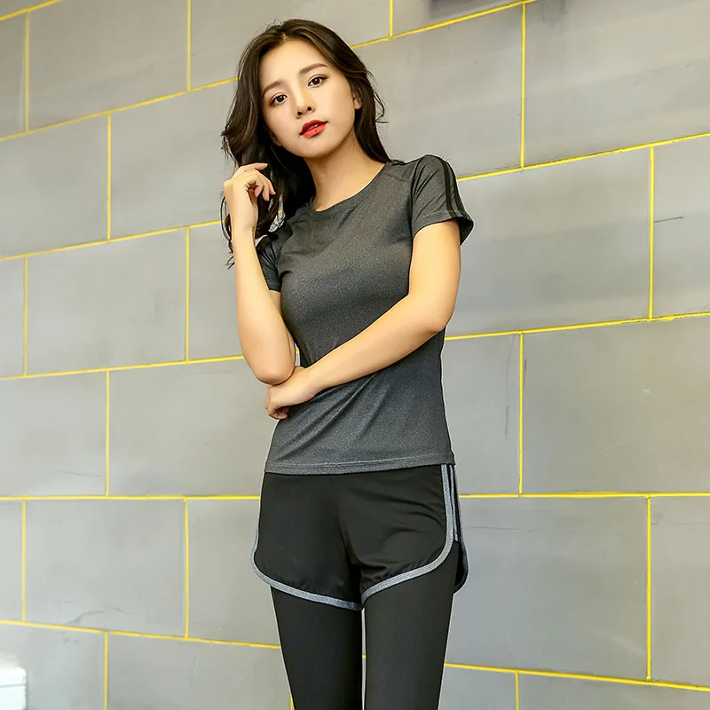 

Yoga Profession Gym Running Yoga Suit Women's Slim Fit Short Sleeve Large Size Quick-Dry Three-piece Set Sports Set