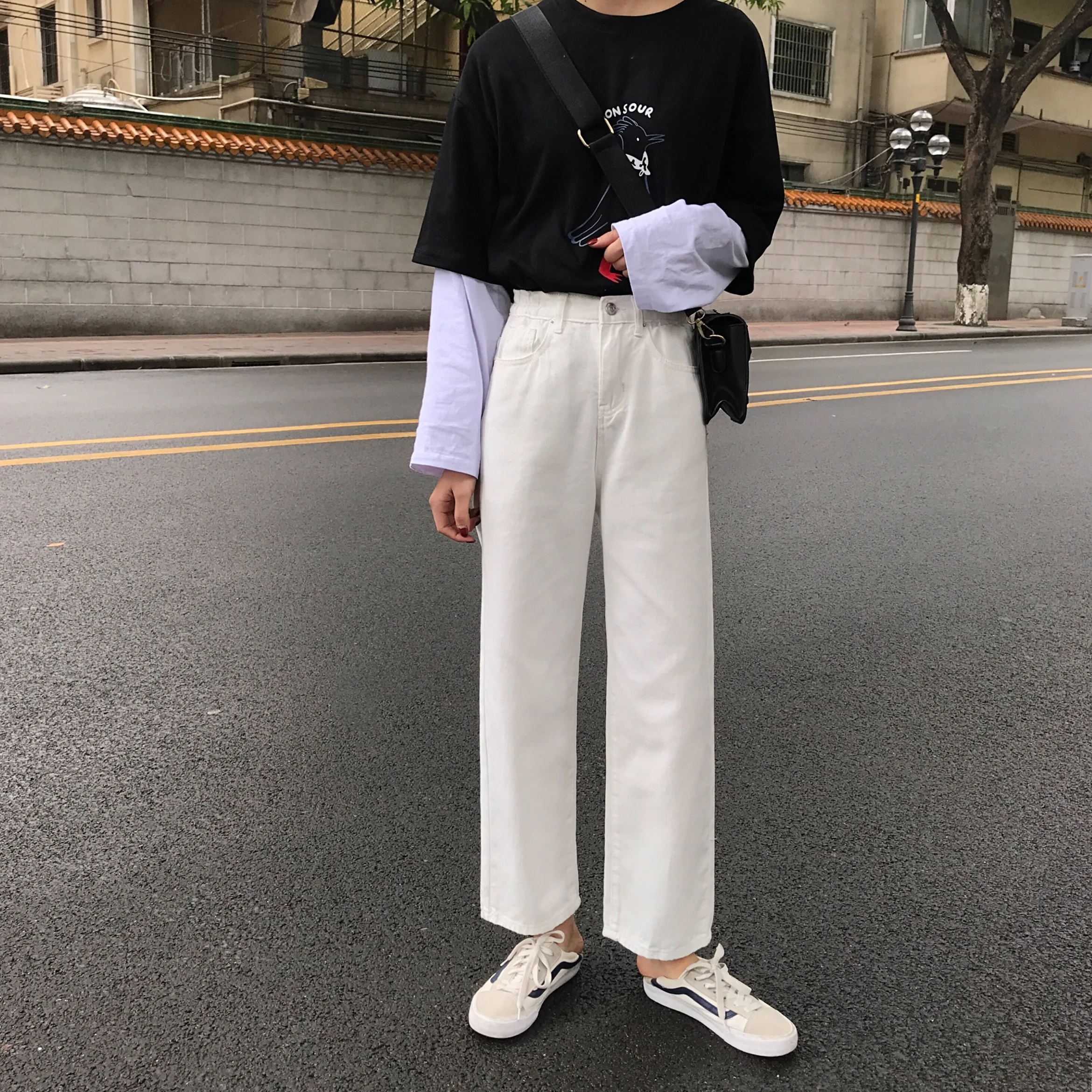 Джинсы женские Ulzzang Harajuku корейский стиль на молнии, с завышенной талией повседневные тонкие свободные Универсальные джинсовые женские брюки уличная одежда