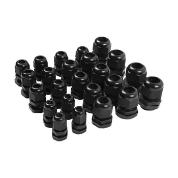 

24 Pcs Plastic Waterproof Adjustable 3.5 - 1m Cable Gland Joints, PG7, PG9, PG11, PG13.5, PG16, Pack of 24