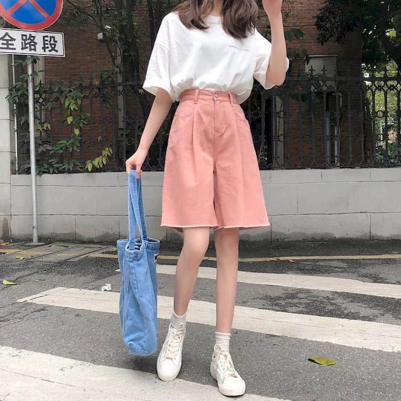 女性用ハイウエストショーツ ストレートとワイドのバギーパンツ カジュアル 女の子用 日本の原宿スタイル 夏 Aliexpress レディース衣服
