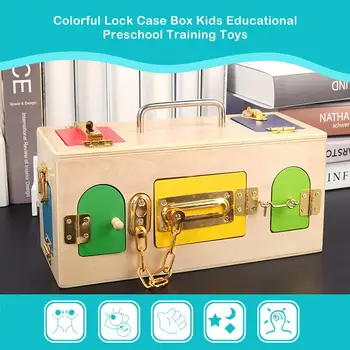 

Colorful Lock Box Wooden Latches Board Children Educational Preschool Training Toys Increase the Interaction Between Parents and