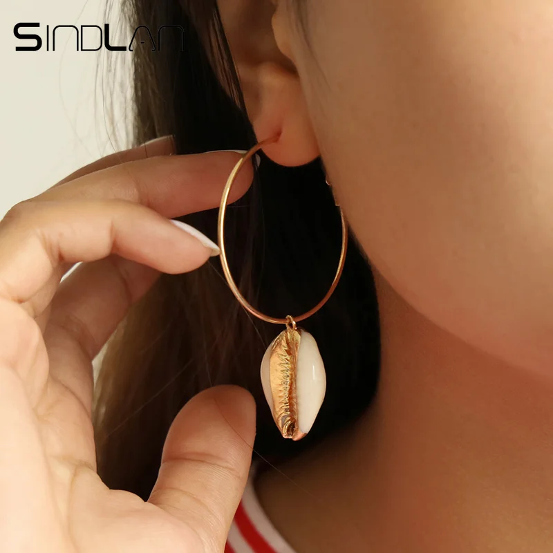 

Sindlan Big Round Natural Shell Earrings for Women Girls Gold Dangle Earrings Fashion Lady Statement Earrings Bohemia Ear Jewel