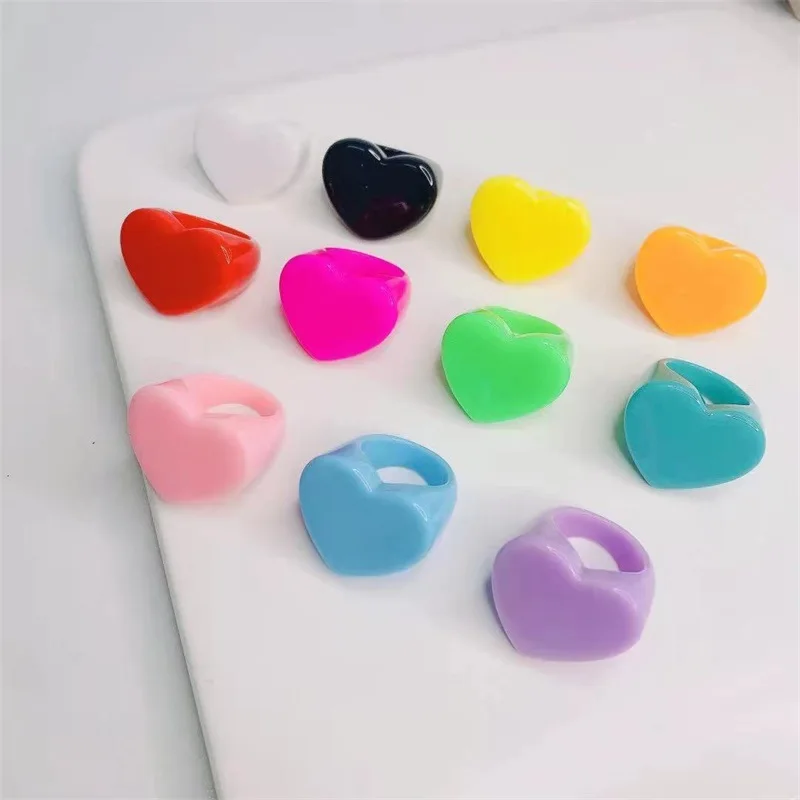 Finger Ring Sparkling Heart Ring Resin Heart Resin Acrylic Finger Rings For Women Girls Summer party Jewelry Gifts