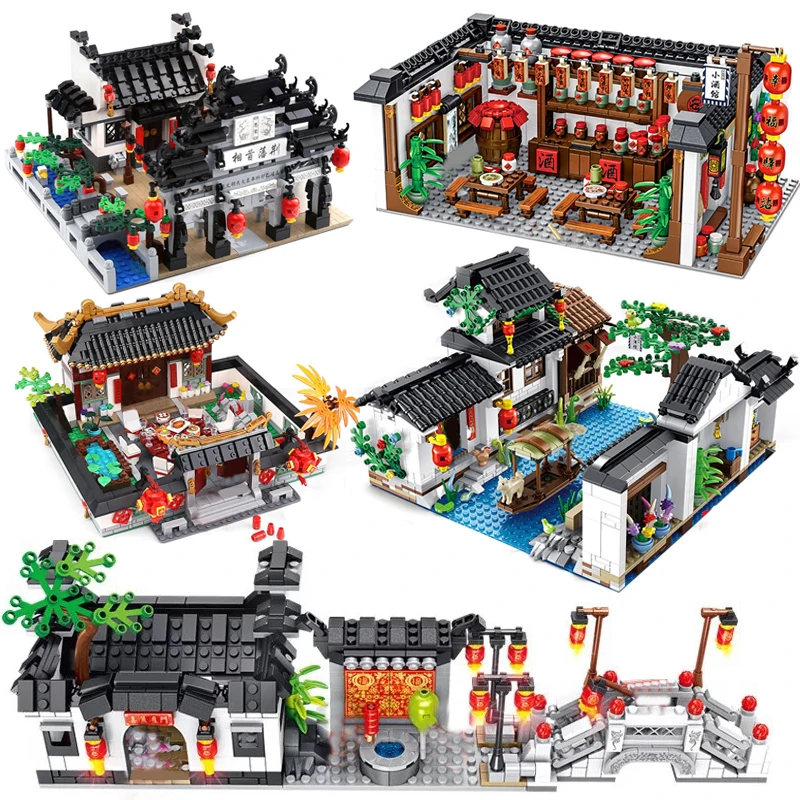 City Architecture House Shop Chinese New Year Spring Festival reunion dinner Model building blocks creative Expert Kids Toy idea | Игрушки и