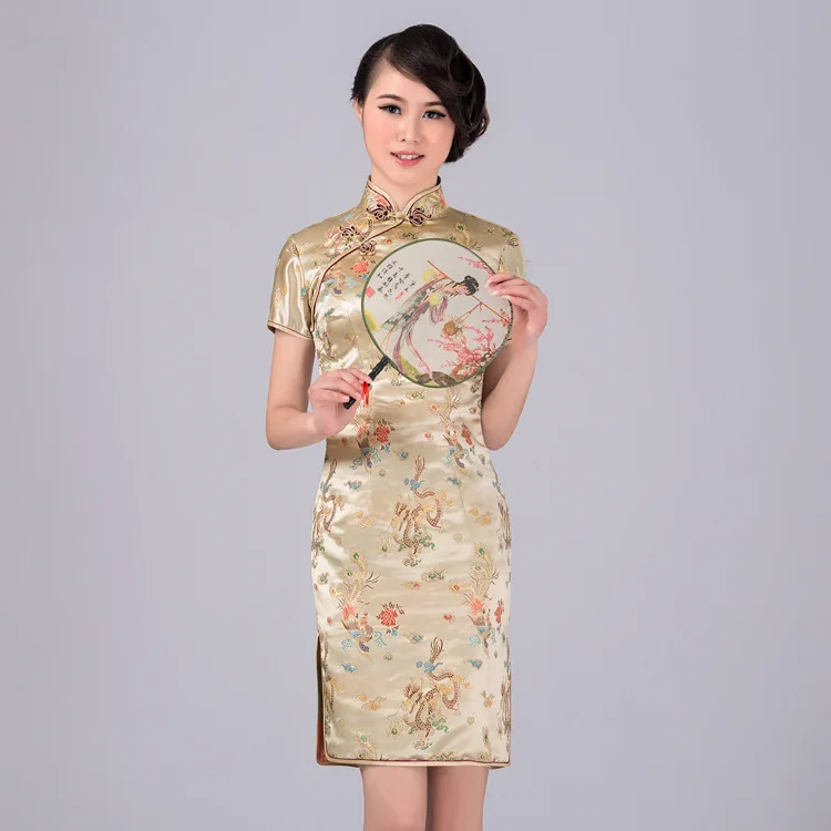 6 цветов традиционное китайское платье женские Qipao летние Сексуальные Винтажная с драконом Феникс короткие Cheongsam