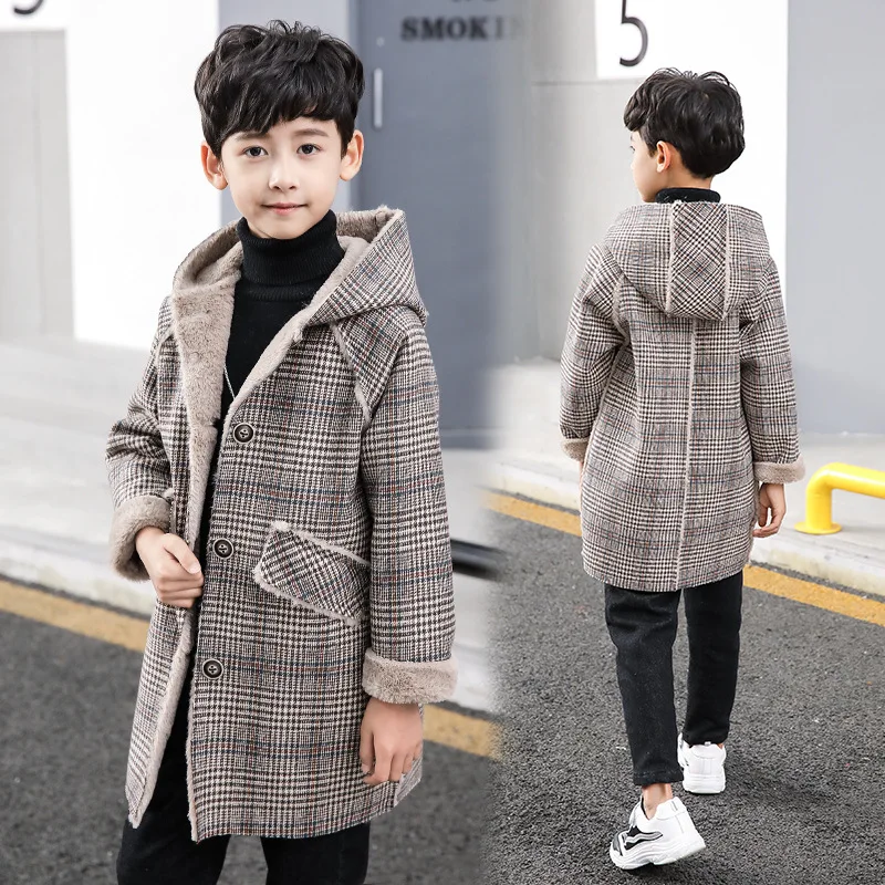 

CHILDREN'S Garment BOY'S Winter Woolen Overcoat 2018 New Style Big Boy Autumn & Winter Brushed And Thick Middle Long Coat