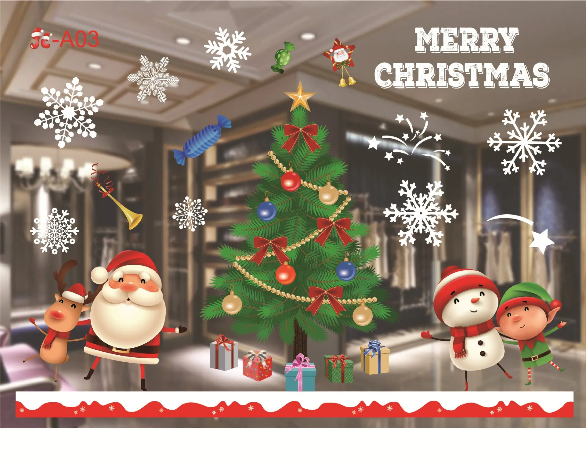 Мультяшные рождественские наклейки для витрины, съемные Санта Клаус Снеговик, домашний декор, наклейка, клей, ПВХ, на год, стеклянная Фреска - Цвет: 03