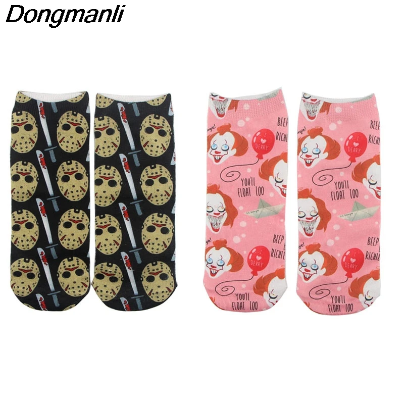 

P3985 1 Pair Friday the 13th Stephen King's It Socks Fine Art Painting Skateboard Cotton Socks Fashion Art Painting Crew Socks