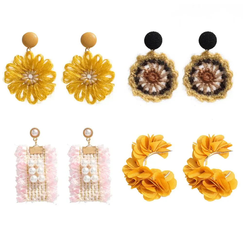 Wgoud Autumn and Winter Cotton Braid Flower Drop Earring Fashion Vintage Style Pearl PU Handmade Dangle Floral | Украшения и