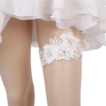 

1pc Wedding Garter Rhinestone Embroidery Flower Beading White Sexy Garters for Women Thigh Ring Bridal Leg Garter
