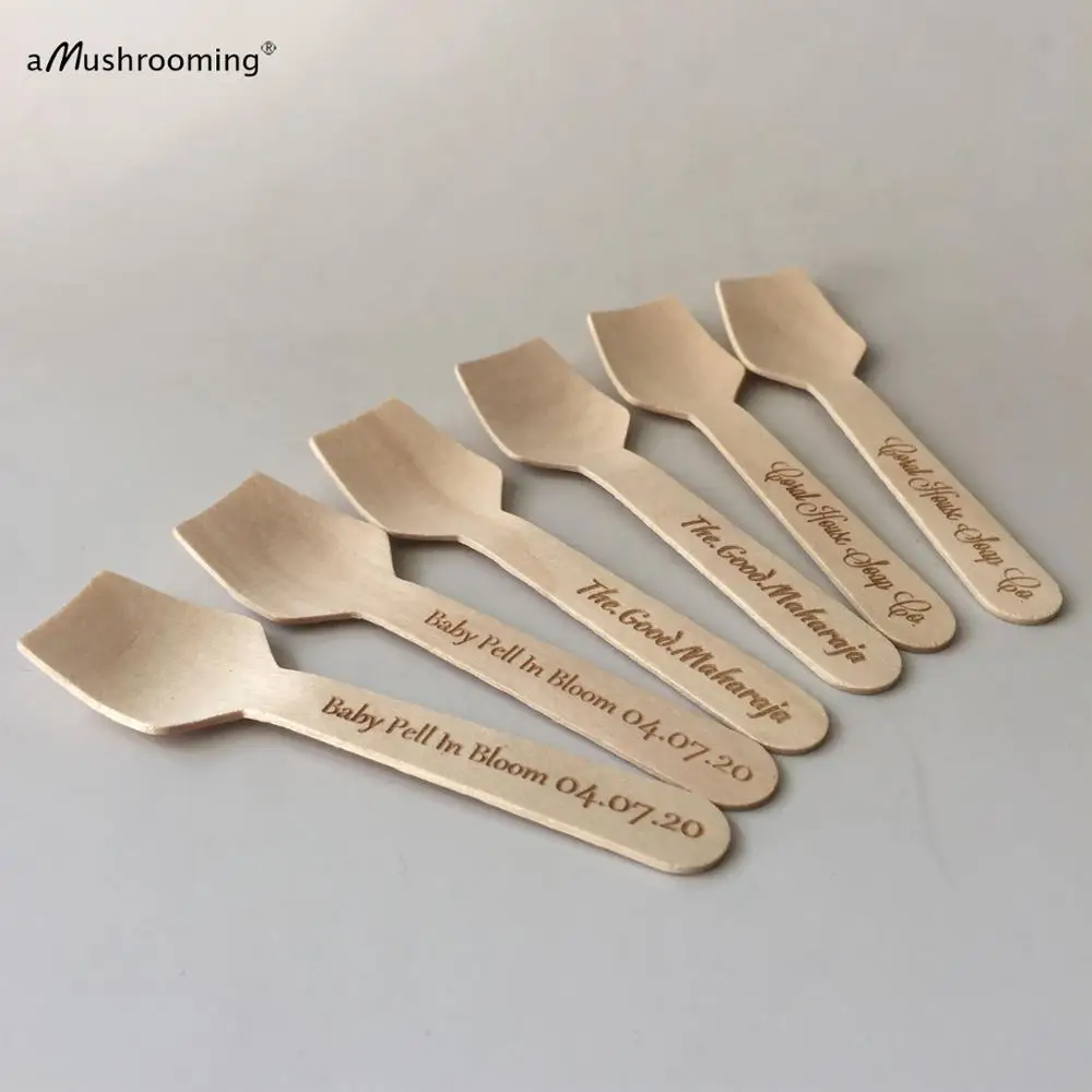 200pcs Laser Engraved Wooden Mini Spoons Biodegradable Tea Spoons Dessert Ice Cream Sugar Tea Party Decoration