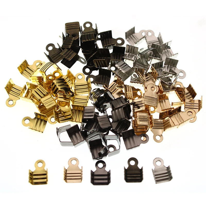 200 teile/los Cord End Tip Falten Crimp perlen cove verschlüsse Cord End Kappen String Band leder Clip Foldover Für Halskette anschlüsse – Detail 2