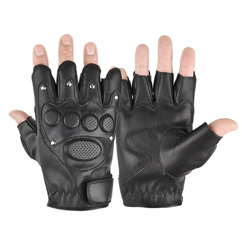 

1 Pair Motorcycle Gloves PU Breathable Half Finger PU Leather Motorcycle Gloves for Riding Cycling Fishing Tactical Sport