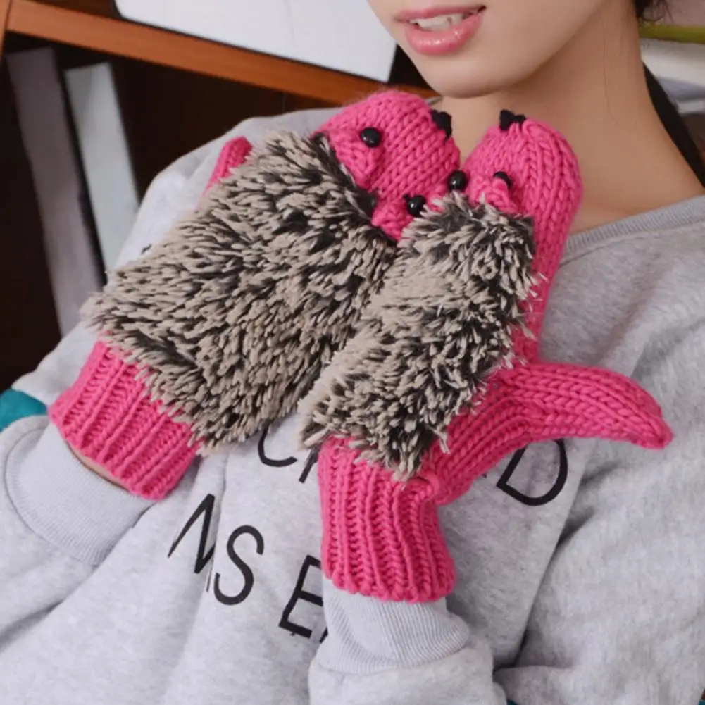 1 Pair Kids Gloves Thicken Kids Warm Full Finger Cartoon Hedgehog Girls Gloves Girls for Outdoor