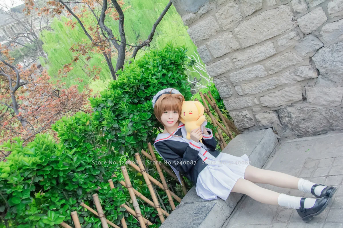 Костюм японского аниме Sakura Card Captor, маскарадные костюмы для девочек с темно-синим воротником, школьная форма в морском стиле, женские плиссированные юбки, вечерние платья