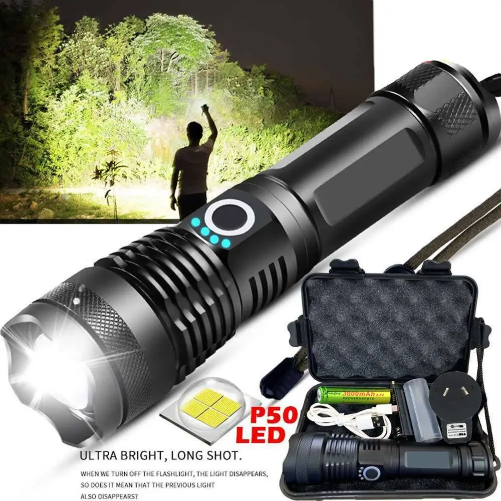 

XHP50 Super Bright Zoomable Lighting Home Living Waterproof High Power USB Rechargeable LED Flashlight Strong Flash Light