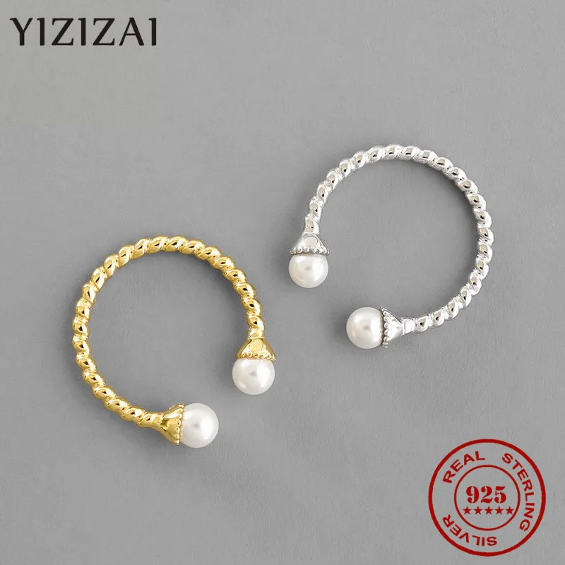 YIZIZAI новый 100% 925 стерлингового серебра модные женские туфли 2 жемчужные кольца Регулируемый Замечательный