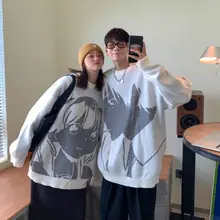 Harajuku Fashion Knitted Women Man Sweater Oversized Tops Cute Cartoon Graphic Couple Pullover Sweaters 2021 Japanese Streetwear