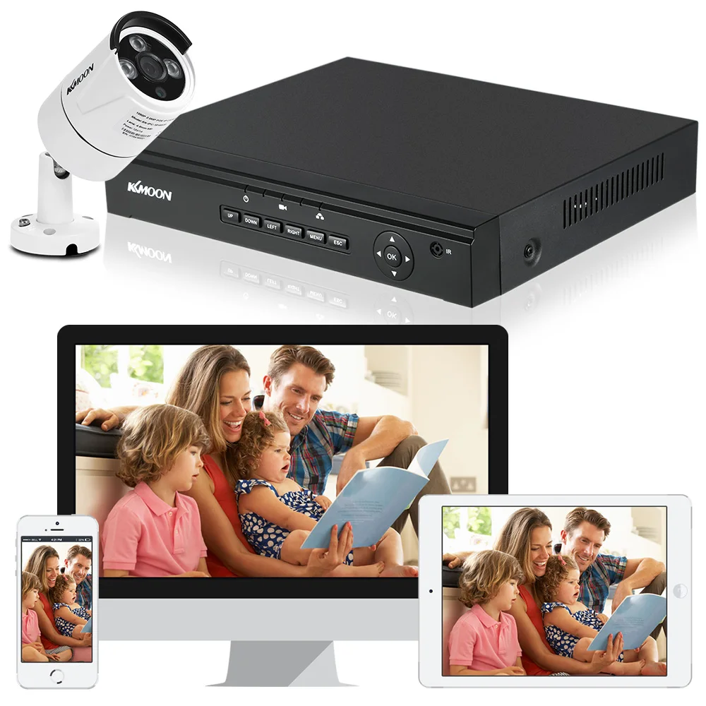 KKmoon 4CH канал Full 1080P POE NVR сетевой видеорегистратор+ 4 шт. 2.0MP мегапикселя POE Всепогодная Наружная цилиндрическая IP камера