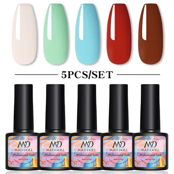 

MAD DOLL 5Pcs Gel Nail Polish Set Solid Color Nail Kit Vernis Semi Permanent 8ML Gel Kit Top And Base All For Manicures