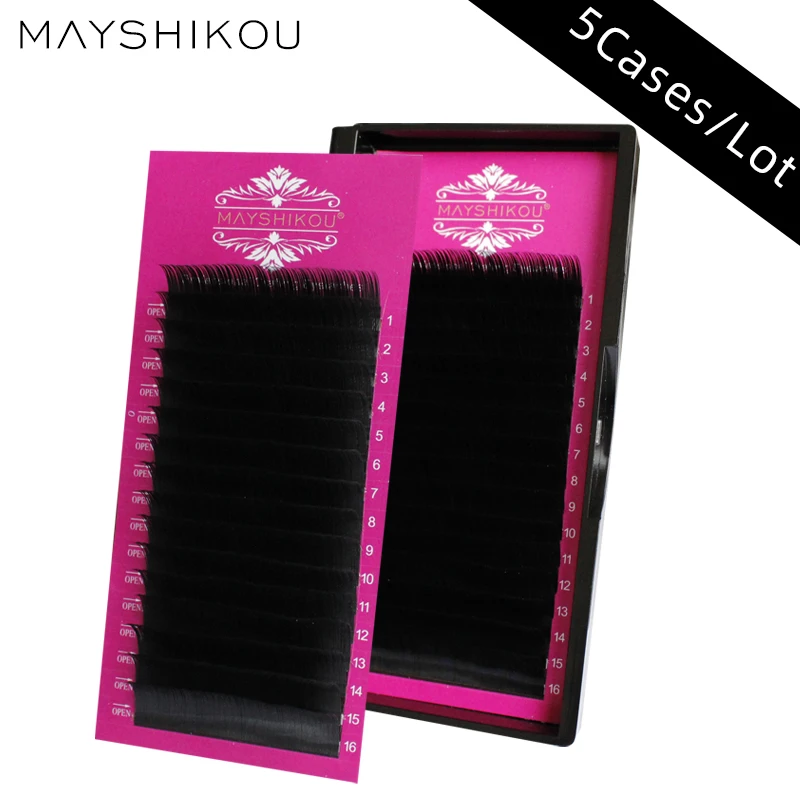 

MAYSHIKOU 5 Cases/Lot False Eyelashes Individual Eyelash-Extension Synthetic Hair Natural Long Fake lashes Faux Mink wholesale