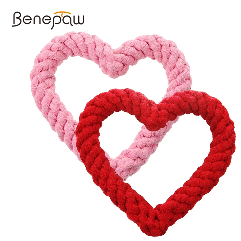 Benepaw Valentine's Day Heart Shaped Dog Rope Toys Set Nontoixc Durable Cotton Pet Chew Toys Festival Entertaining Game