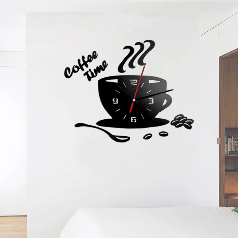 Wall Clock Watch Clocks Creative 3D DIY Coffee Cup Wall Clock Modern Acrylic Mirror Big Cup Wall Clocks Livingroom Home Decor