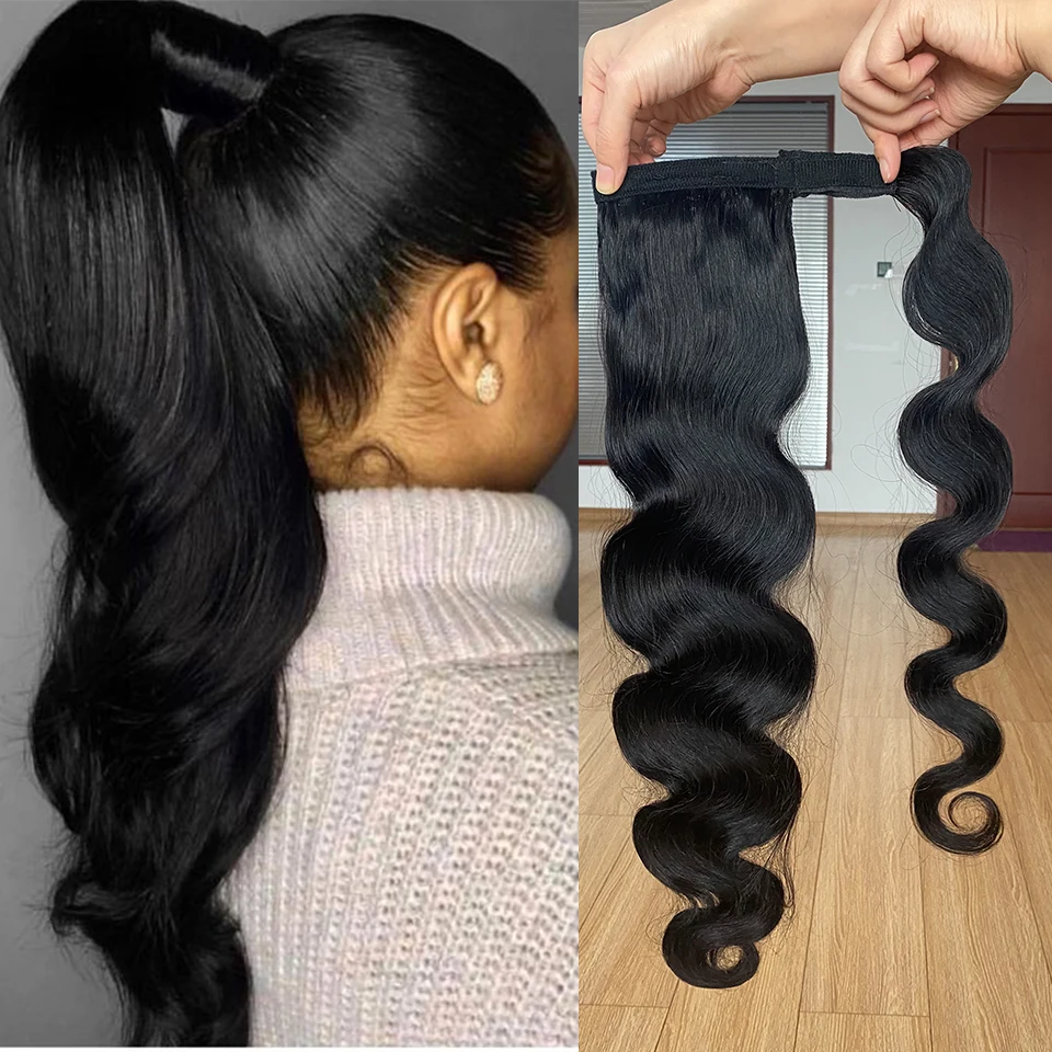Envoltório em torno de rabo de cavalo cabelo humano brasileiro em linha reta pônei cauda remy grampo de cabelo em extensões de rabo de cavalo para mulher 120g