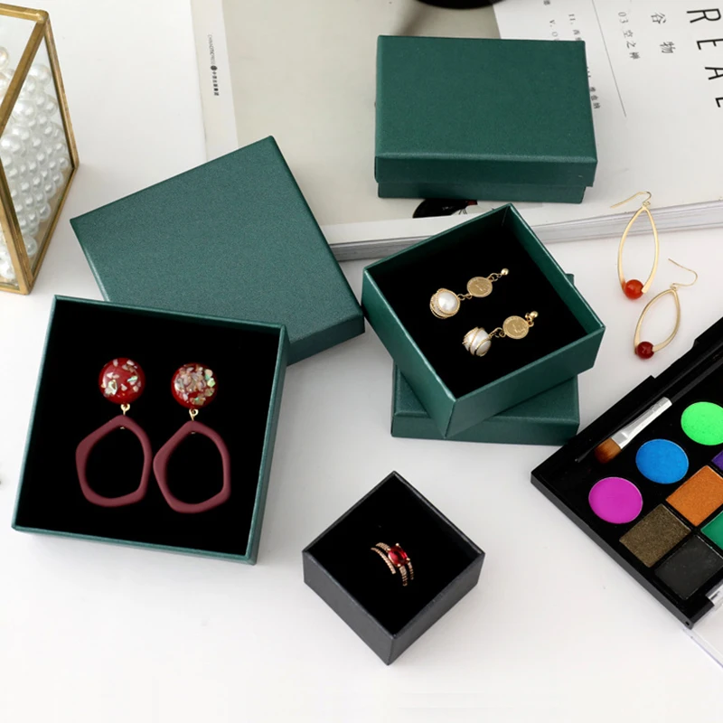 24pcs Green Cardboard Jewelry Boxes Storage Display Carrying Box For Necklaces Bracelets Earrings Square Paper Gift Box