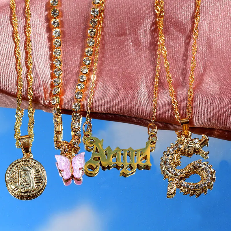 Multilayer Crystal Dragon Butterfly Necklace Women Gold Color Coin 5 H7f81f6badf8f4af98c8b1ee992e5e557D