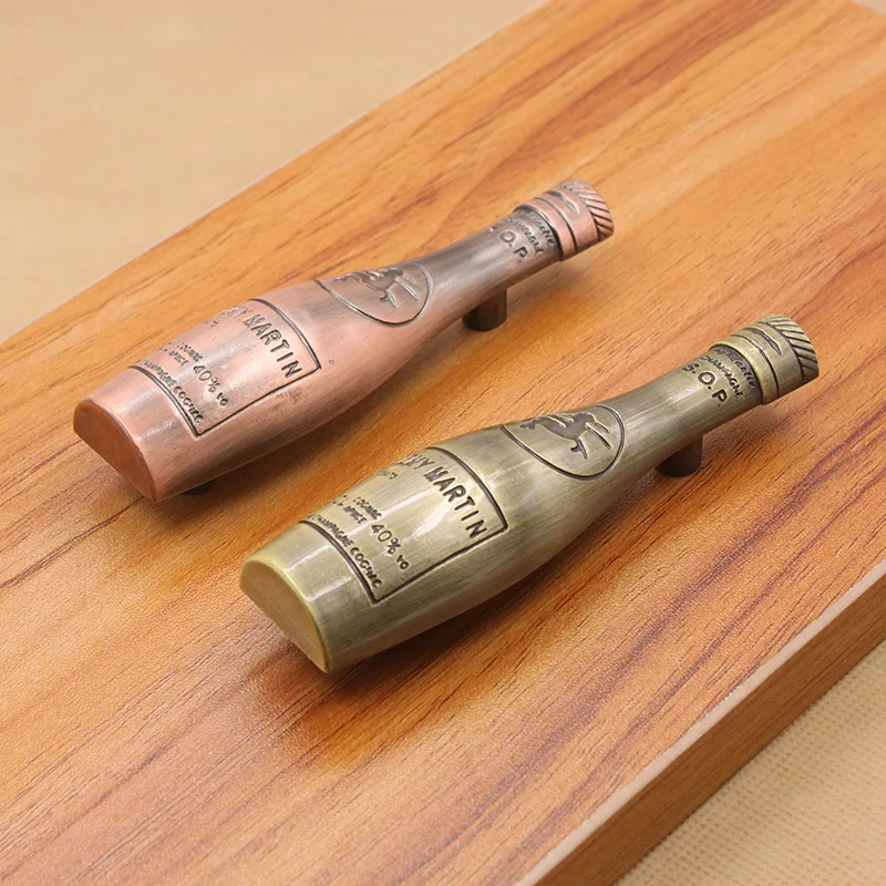 

Classical Retro Antique Copper Wine Bottle Handle Wine Cabinet Door Drawer European Style Greenish Blue Red Ancient Zinc Alloy H