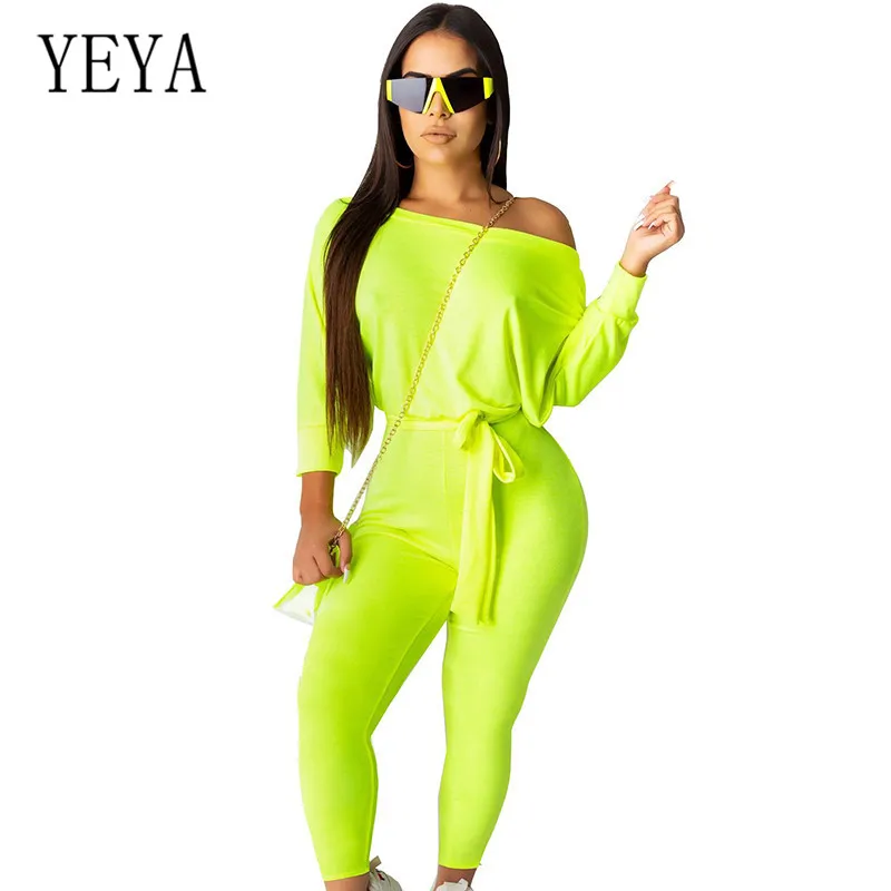 

YEYA High Quality Women Casual Playsuits with Belt Elegant Long Sleeve Lady Jumpsuits Rompers Newest Black Green Orange Trousers