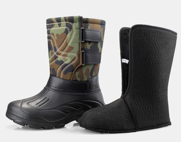 -45 Degree Winter Camouflage Snow Men Boots Rain Shoes Waterproof With Real Wool Warm Male Casual Mid-Calf Work Fishing Boot