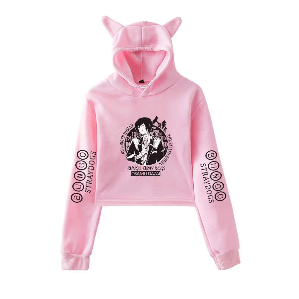 

Anime Bungo Stray Dogs Dazai Osamu Crop Top Hoodie Women Hip Hop Streetwear Kawaii Cat Ear Harajuku Hooded Cropped Sweatshirt