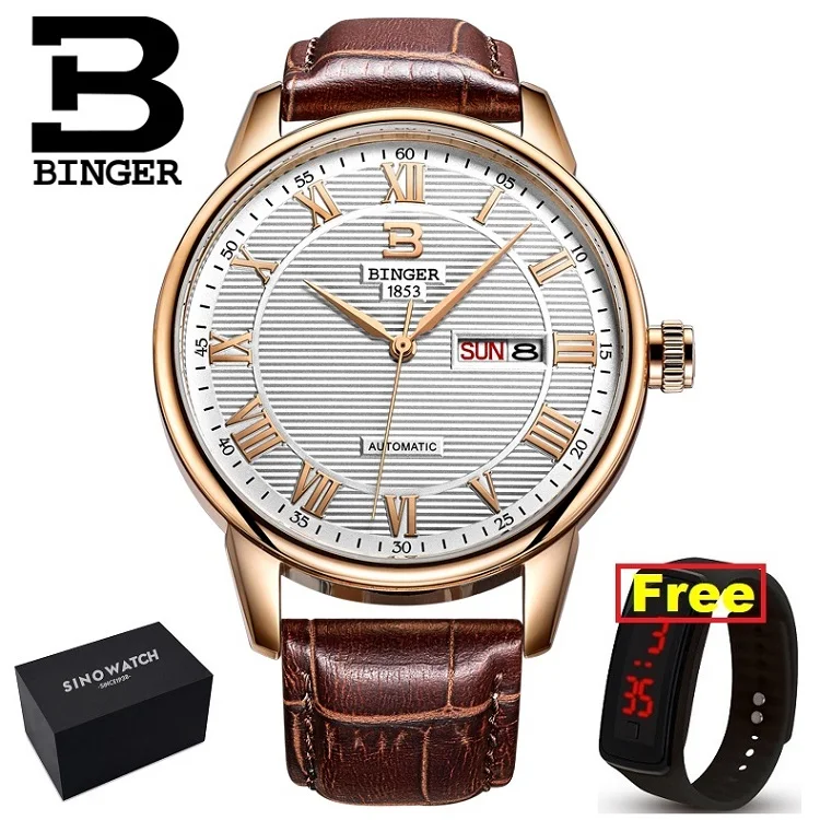 Швейцарские часы Бингер женские модные Роскошные сапфировые часы ультратонкие кварцевые Авто Дата Кожаный ремешок наручные часы B3037G-1 - Цвет: men c
