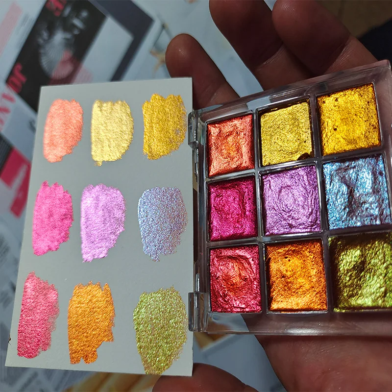 Watercolor Painting Set Handmade Golden Solid Watercolor Paint Set Acuarelas Palette Painting Nail Fine Art Painting Manicure Blooming Watercolor Set
