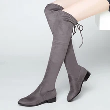 Aiweiyi/Женская обувь; высокие демисезонные сапоги до бедра; Сапоги выше колена на квадратном каблуке со шнуровкой; женская обувь на платформе
