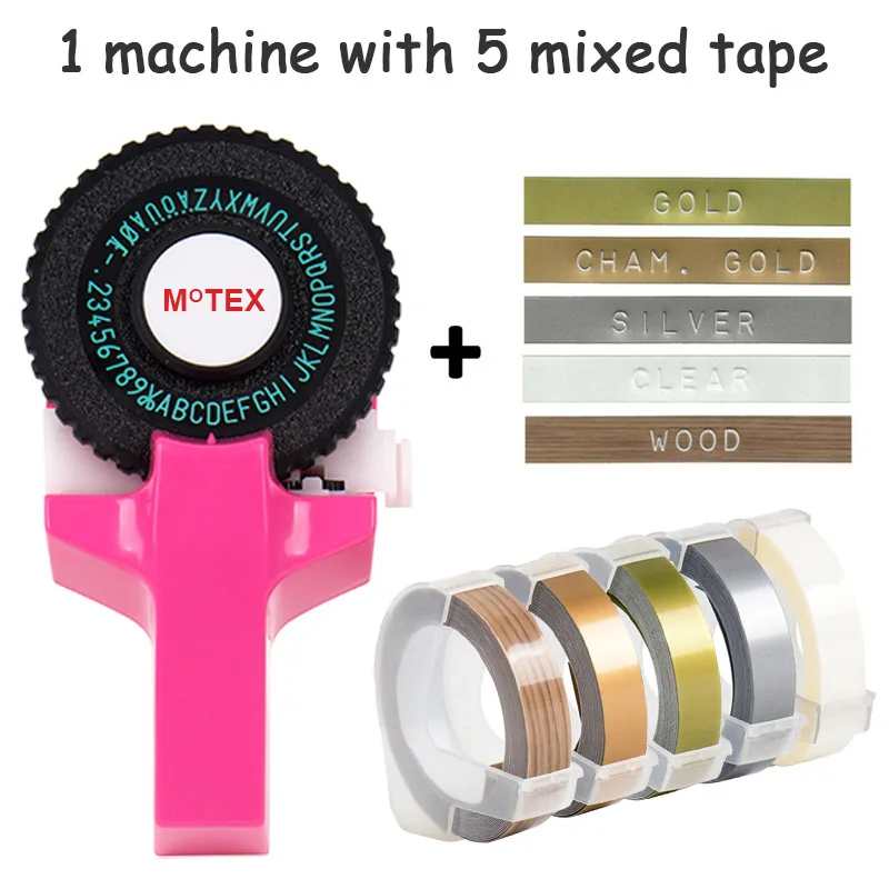 Розовый цвет MoTex E101 принтер мини DIY Ручная Совместимость для dymo 3D тиснение ручная лента ручная машинка надпись машина - Цвет: machine add 5 mixed